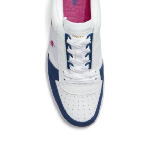 NEW Polo Ralph Lauren Court Low Top Lace Up Leather White Multi Shoes Sneaker - Picture 6 of 8